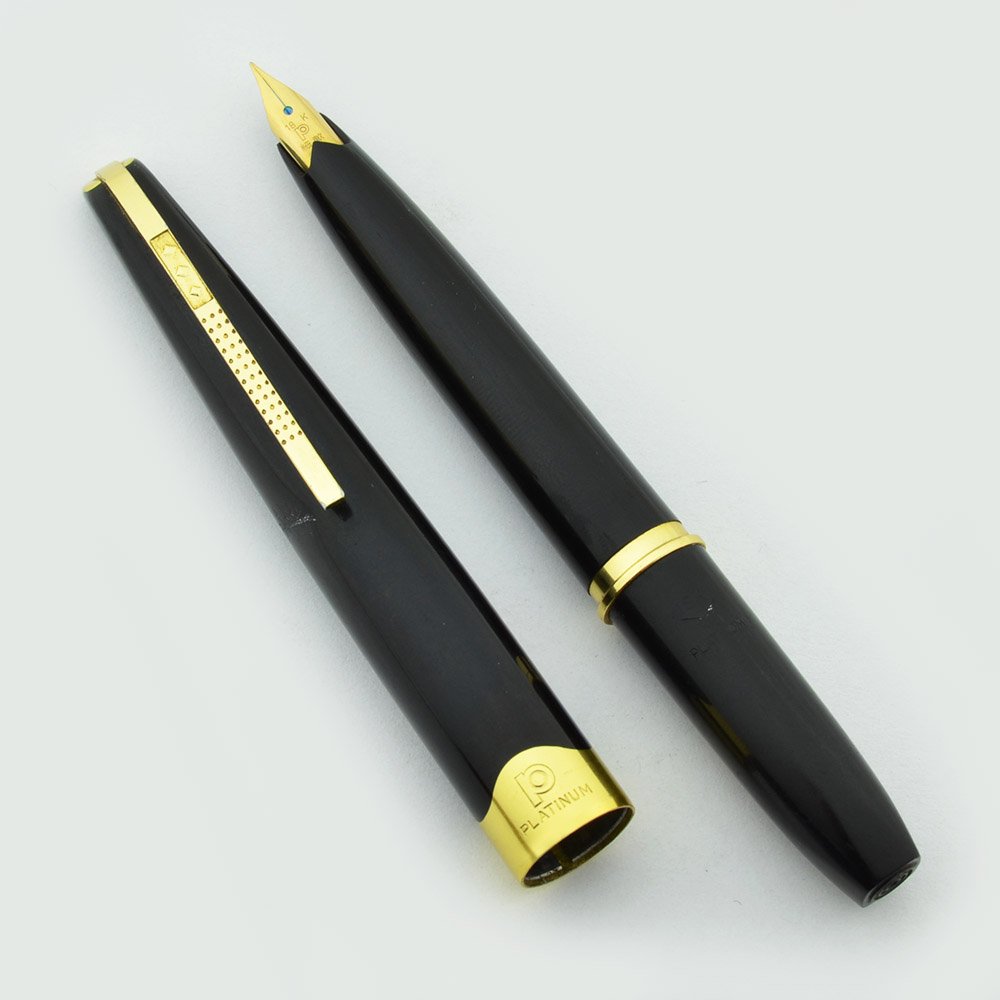 Platinum Pocket Fountain Pen - 1960s, Black w Gold Trim, Fine 18k